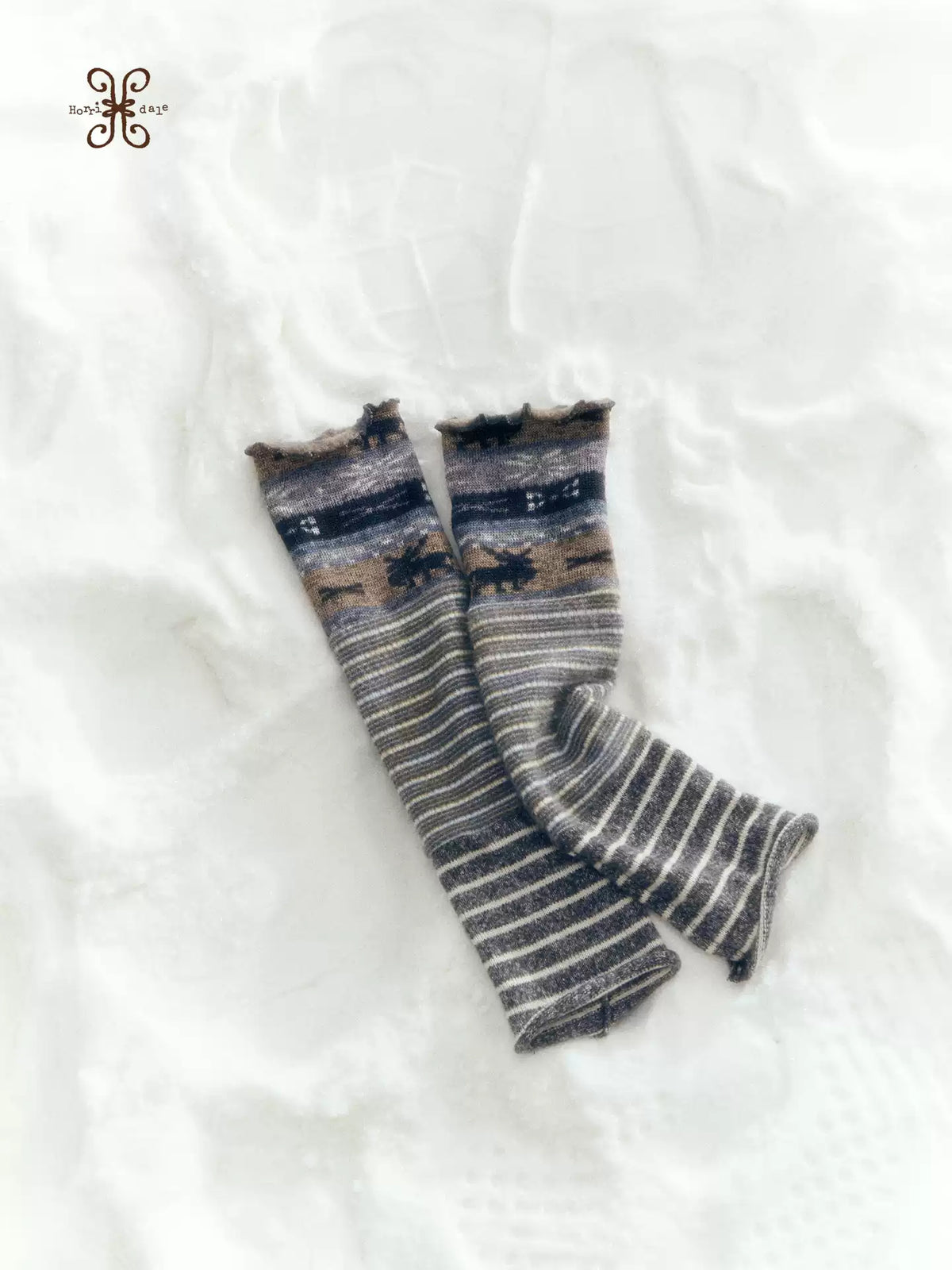 Horridale - [FREE GIFT] Dark Gray Fair Isle Knit Leg Warmers with Stripes
