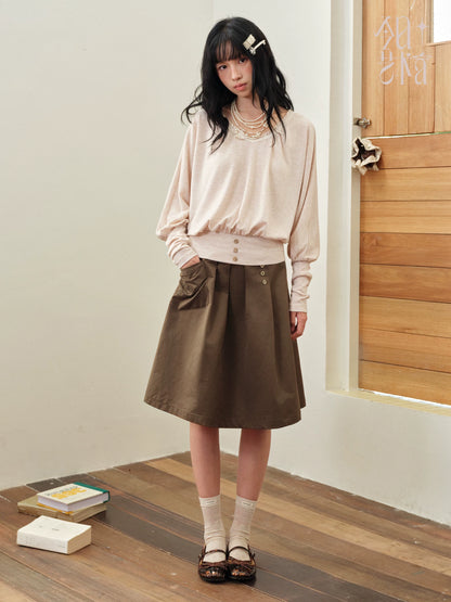 DAILY ARTIST - Soft Nude Pink Lace V-Neck Lantern Sleeve Top