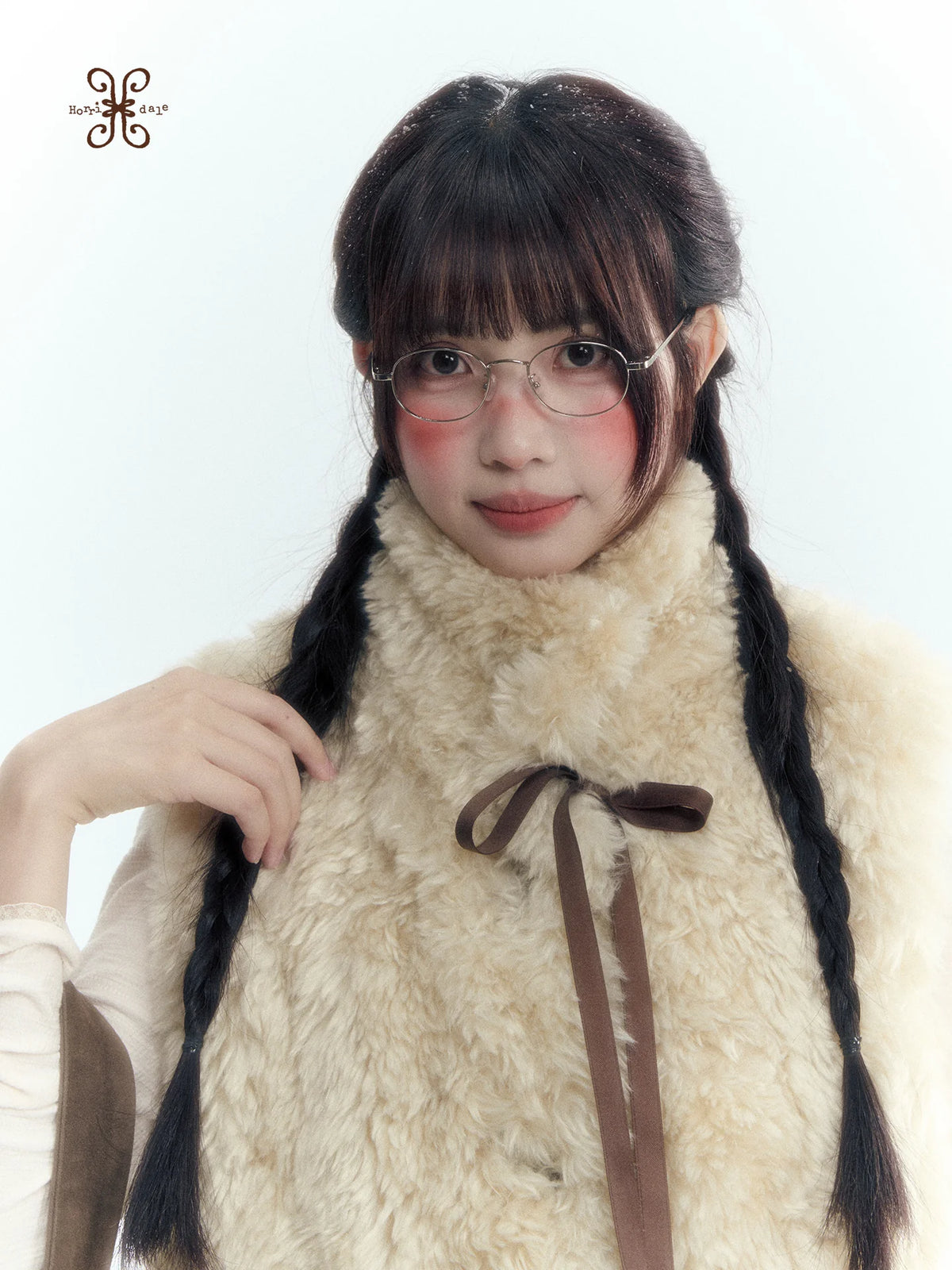 Horridale - Cream Beige Reversible Knit Vest with Detachable Bow