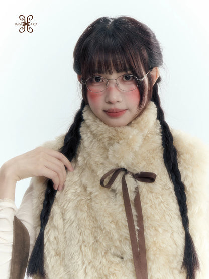 Horridale - Cream Beige Reversible Knit Vest with Detachable Bow