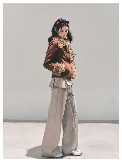 少也眼 “She Melted Into Winter" Faux Shearling Warm Jacket - Coffee Brown