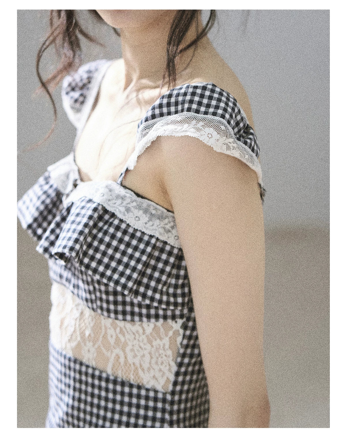 "Her in the Old Film" French Lace Plaid A-Line Mini Dress