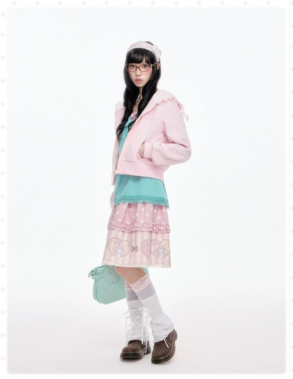 “Ribbon Daydream” Pink Cropped Zip-Up Hoodie