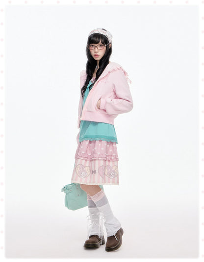 “Ribbon Daydream” Pink Cropped Zip-Up Hoodie