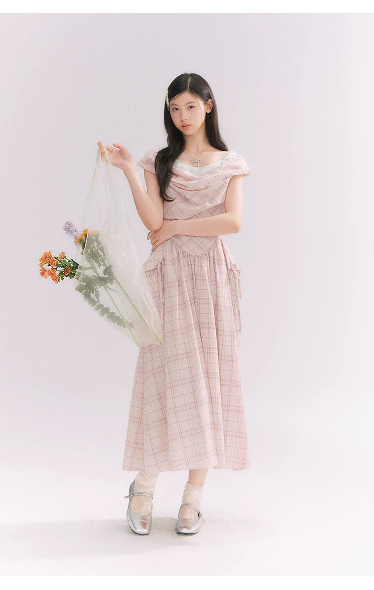 “Heartfelt Rendezvous” Pink Plaid Maxi Dress