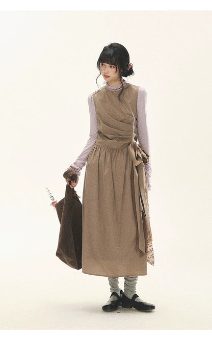 "Cream Cocoa" Cream Cocoa Ruched Bow Pinafore Maxi Dress