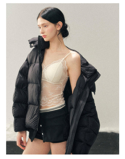 少也眼 "Thawing Snow Realm" Matte Nylon Down Puffer Jacket - Quiet Black