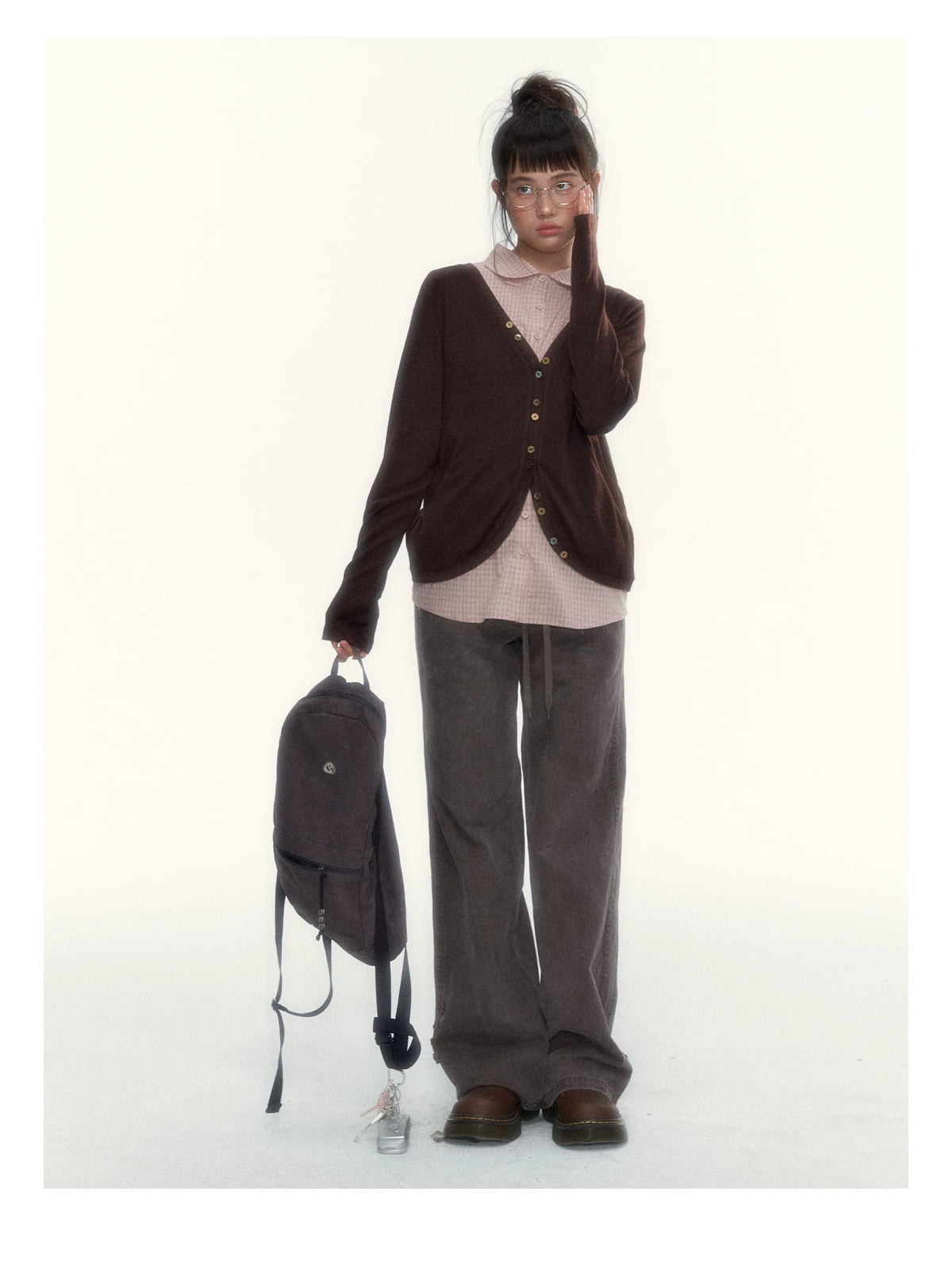 "A Season Called Autumn" Coffee Brown Vintage Washed Wide-Leg Utility Pants