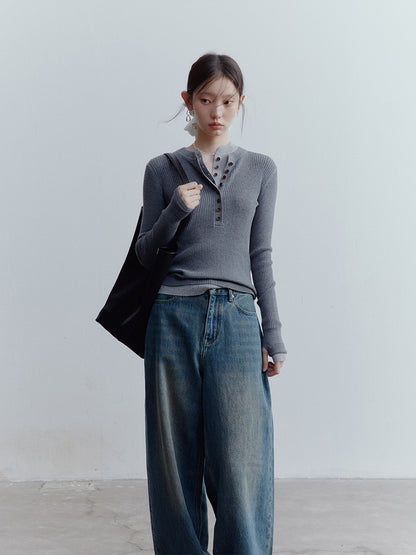 FUSSED Vintage Blue Low-Waist Wide-Leg Washed Denim Pants FOF-25SS173