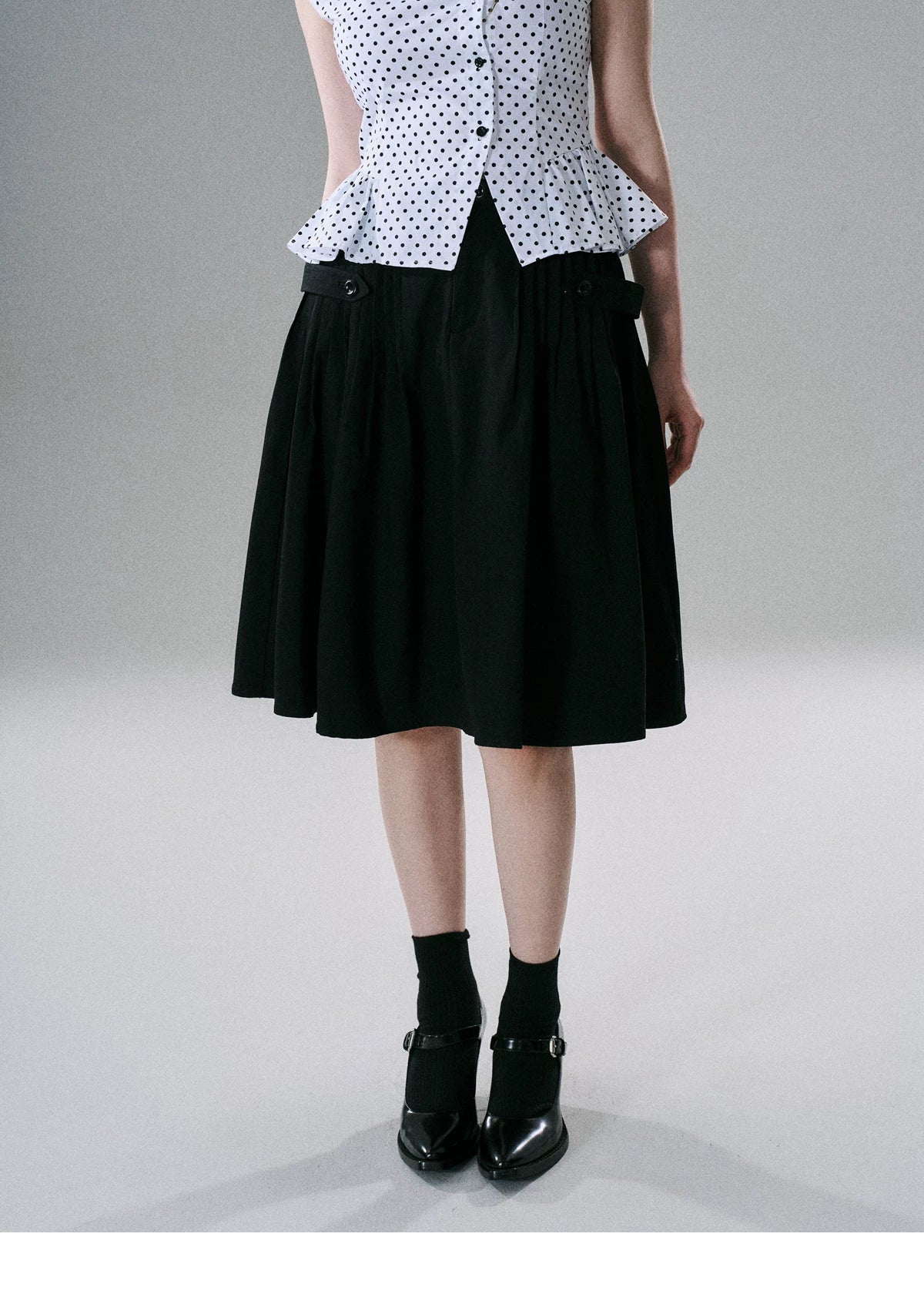 LOST FOREST - Pleated Cotton Utility Skirt (Red / Black)