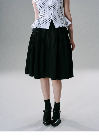 LOST FOREST - Pleated Cotton Utility Skirt (Red / Black)
