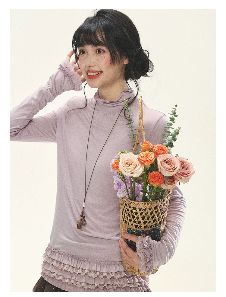 "Misty Ripples" Misty Lavender Lace Mock Neck Knit Top