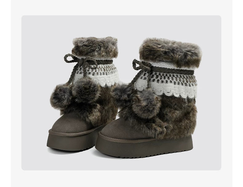Earl Cat Platform Mid-Calf Snow Boots (Grey / Brown)