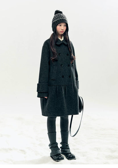 "Winter Chime" Double-Breasted Quilted Wool-Blend Coat (Smoky Purple/ Ash Gray)