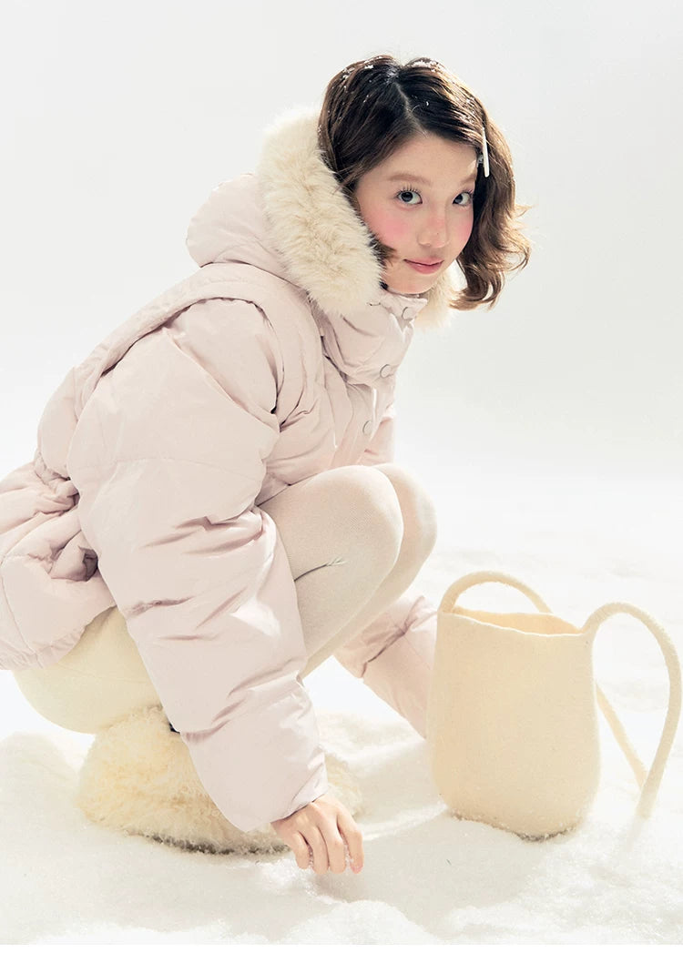 "Blush Cloud Haven" Misty Pink 2-Way Detachable Sleeve Down Jacket & Vest