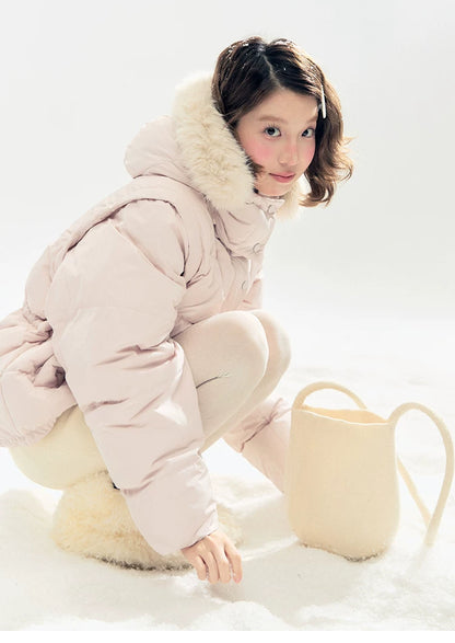 "Blush Cloud Haven" Misty Pink 2-Way Detachable Sleeve Down Jacket & Vest