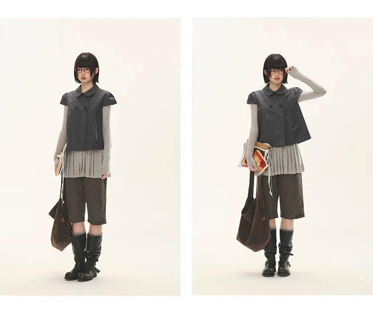 "Spring Memoir" TENCEL™ Wool Pleated Knit Midi Dress (Oat Gray/ Butter Cream)