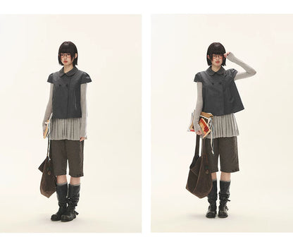 "Spring Memoir" TENCEL™ Wool Pleated Knit Midi Dress (Oat Gray/ Butter Cream)