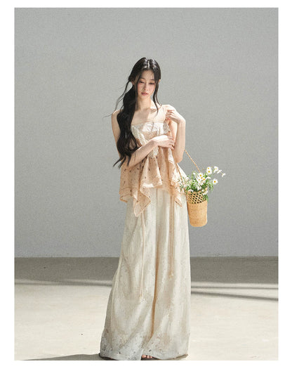 "Orange-Scented Dusk" Toasted Rice Beige Asymmetrical Lace Cami