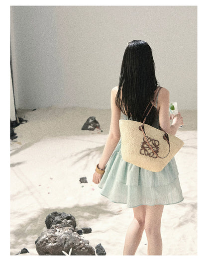 "Mossy Stone Steps" Primrose Green Tiered Cami Mini Dress