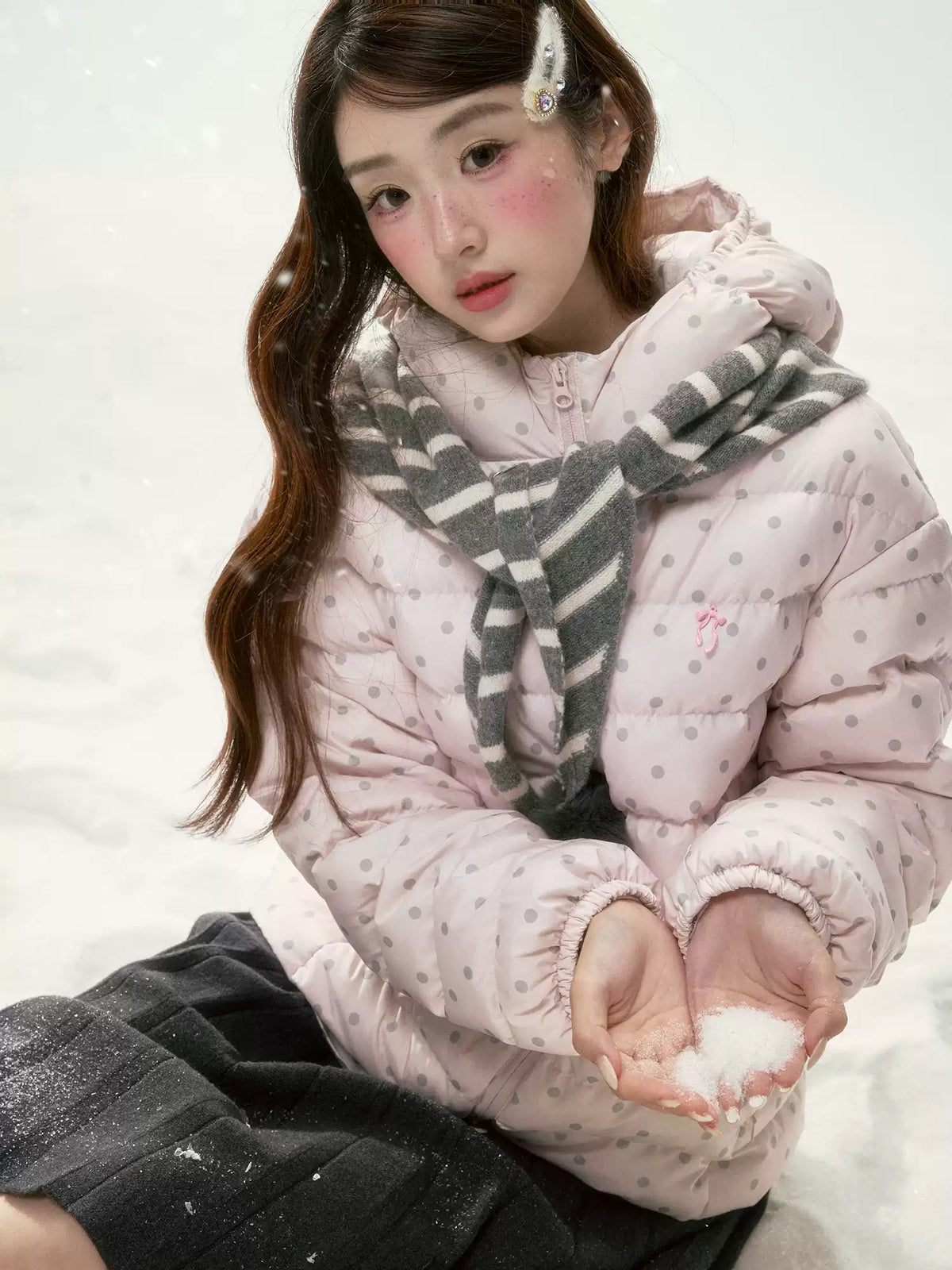 BIBIBENCY - Pink Polka Dot 90% White Duck Down Puffer Jacket