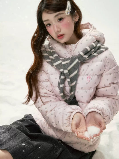 BIBIBENCY - Pink Polka Dot 90% White Duck Down Puffer Jacket