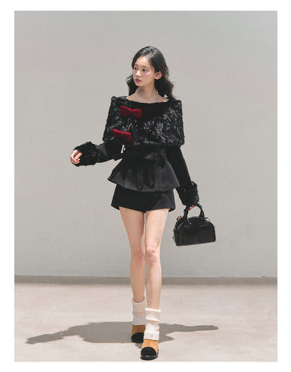 少也眼 “Drifting Through Her Dreams” – Winter Luxe Three-Piece Cape Set - Midnight Black 8746513
