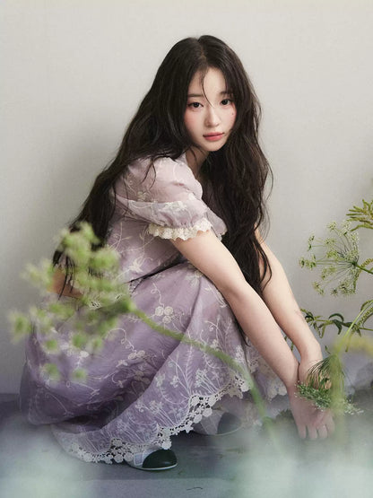 1P - Light Purple Lace Embroidered Peter Pan Collar Two-Piece Set