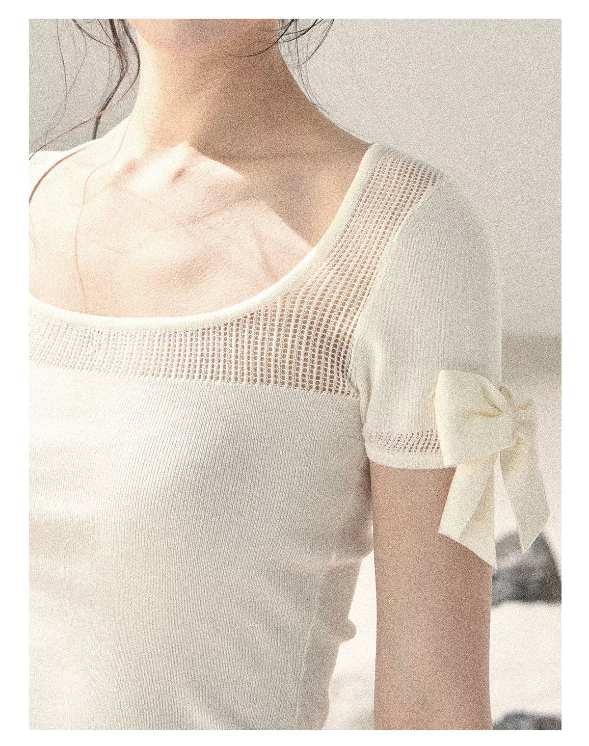 "Gentle Ocean Tide" Dutch Cream Cutout Knit Crop Top 75511
