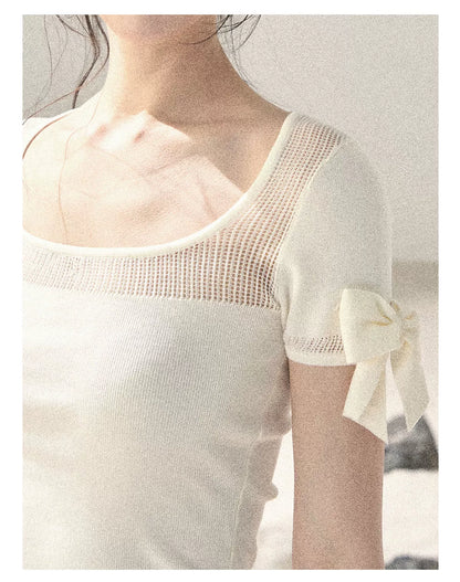 "Gentle Ocean Tide" Dutch Cream Cutout Knit Crop Top 75511