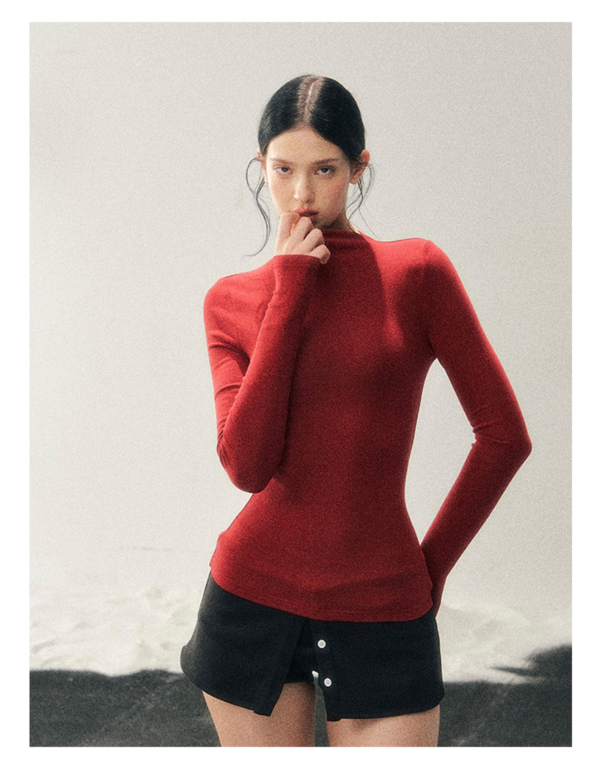 181225 "Late Autumn Ginkgo" Burgundy High-Neck Knit Cape Set