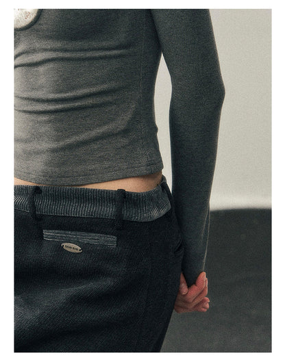少也眼 “Silent Afterecho” Bow-Detail Top - Intellectual Gray