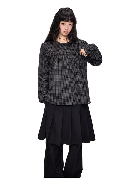 EZEK | Peter Pan Collar Gingham Shirt with Bubble Sleeves
