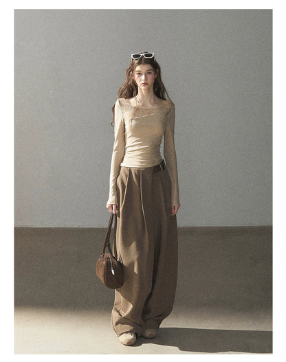 AOMALM - "A Touch of Autumn" Loose Relaxed Balloon Wide-Leg Pants With Belt (Dusty Taupe Brown / Quiet Black)