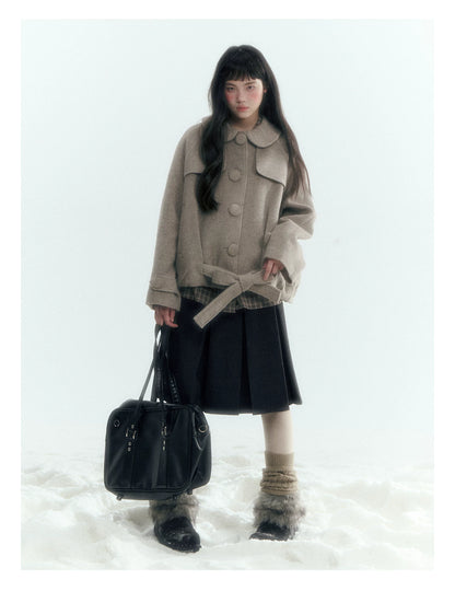 Short Cocoon Wool-Blend Coat (Taro Purple / Oatmeal Gray)