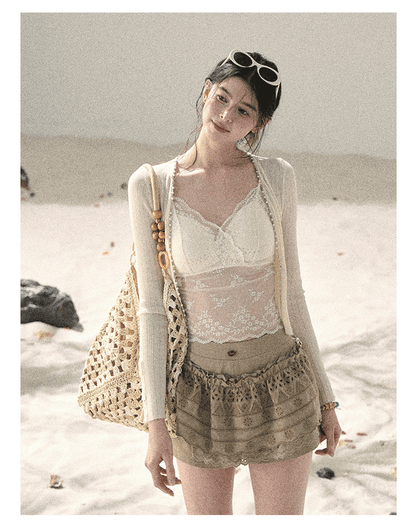 "Translucent Skin" Cream Apricot Lace Camisole Top 455335