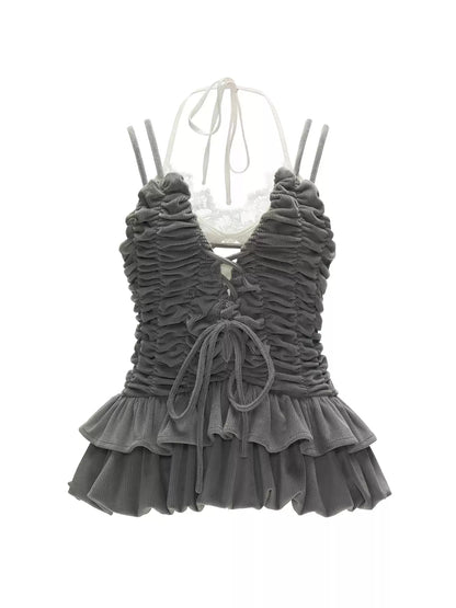 Ruched Ribbon Corset Cami Set WE995