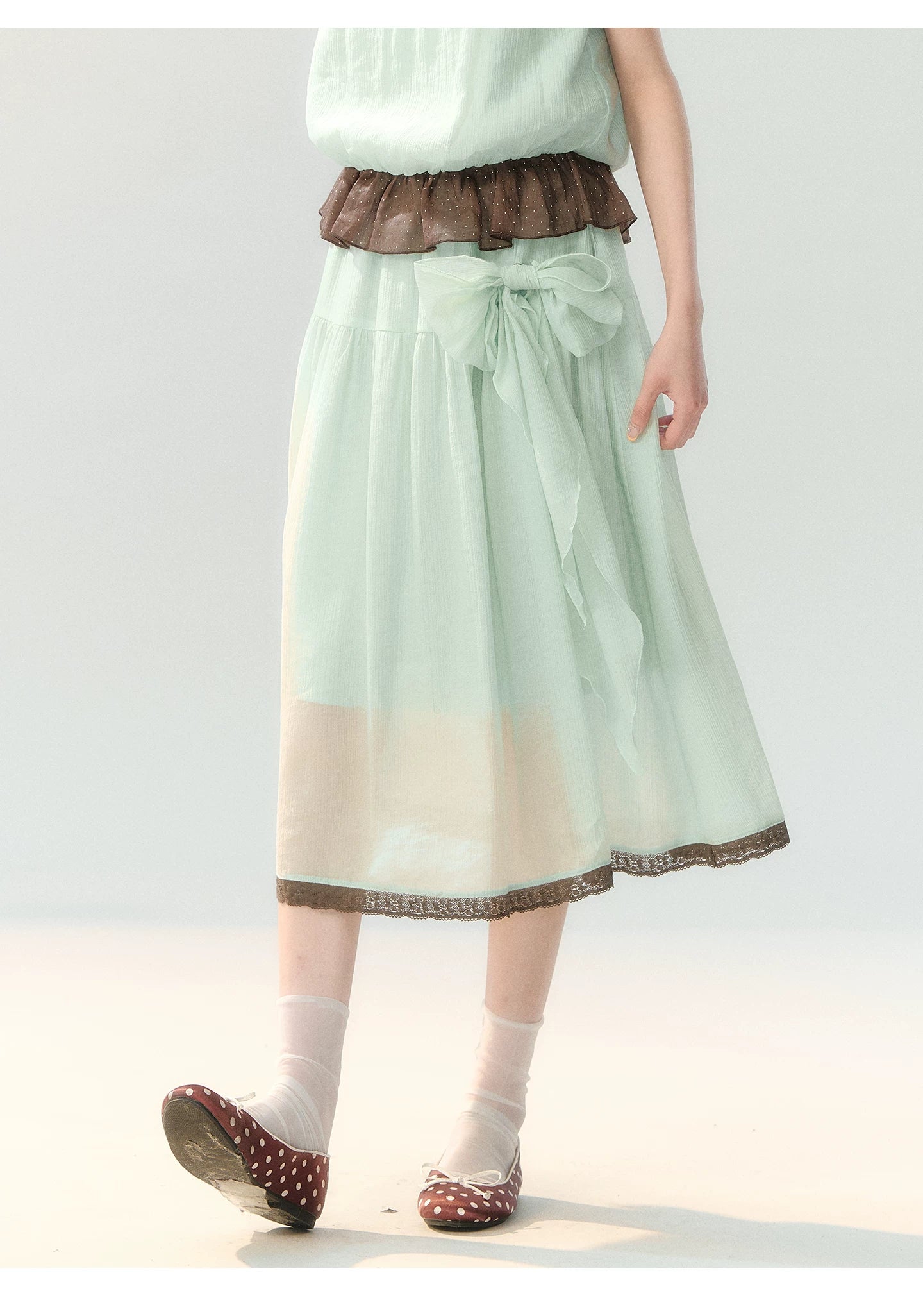 "Mint Sugar Whimsy" Mint Green Polka Dot Two-Piece Skirt Set LL2026194