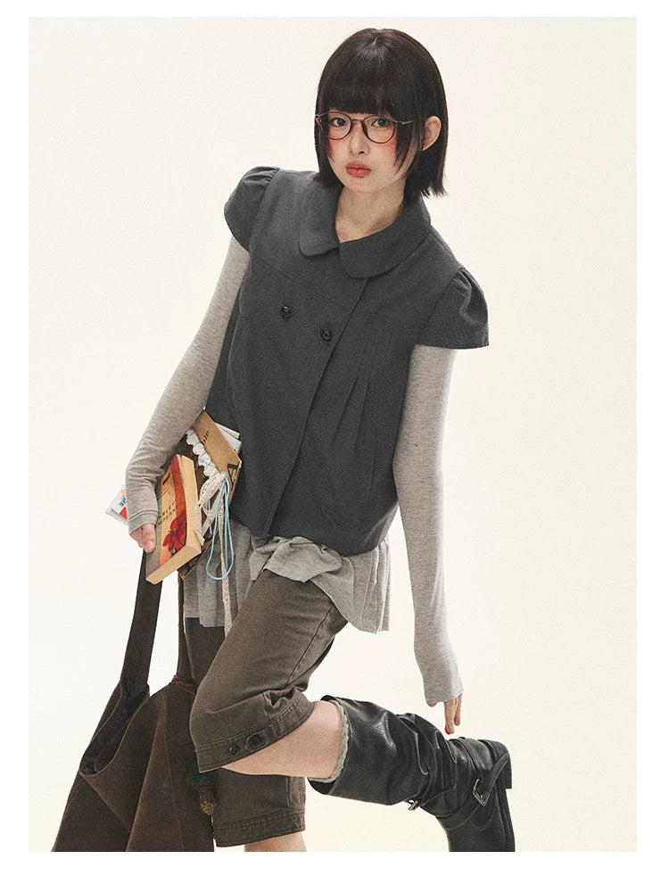 "Spring Memoir" TENCEL™ Wool Pleated Knit Midi Dress (Oat Gray/ Butter Cream)