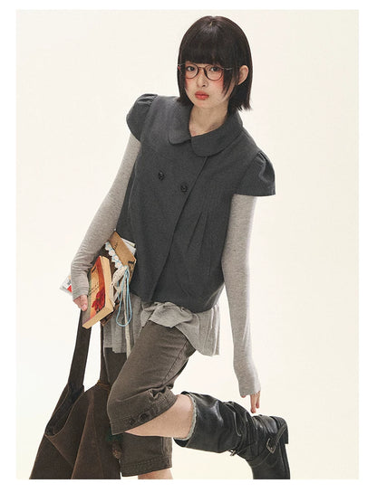 "Spring Memoir" TENCEL™ Wool Pleated Knit Midi Dress (Oat Gray/ Butter Cream)
