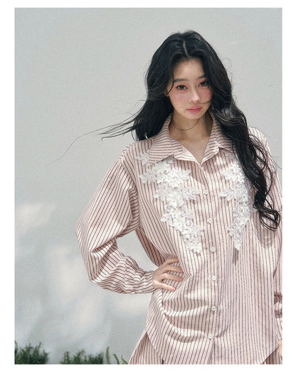 少也眼 "Pink Cloud Reverie" Cinnamon Pink Lace Sweet Two-Piece Skirt Set 563856385