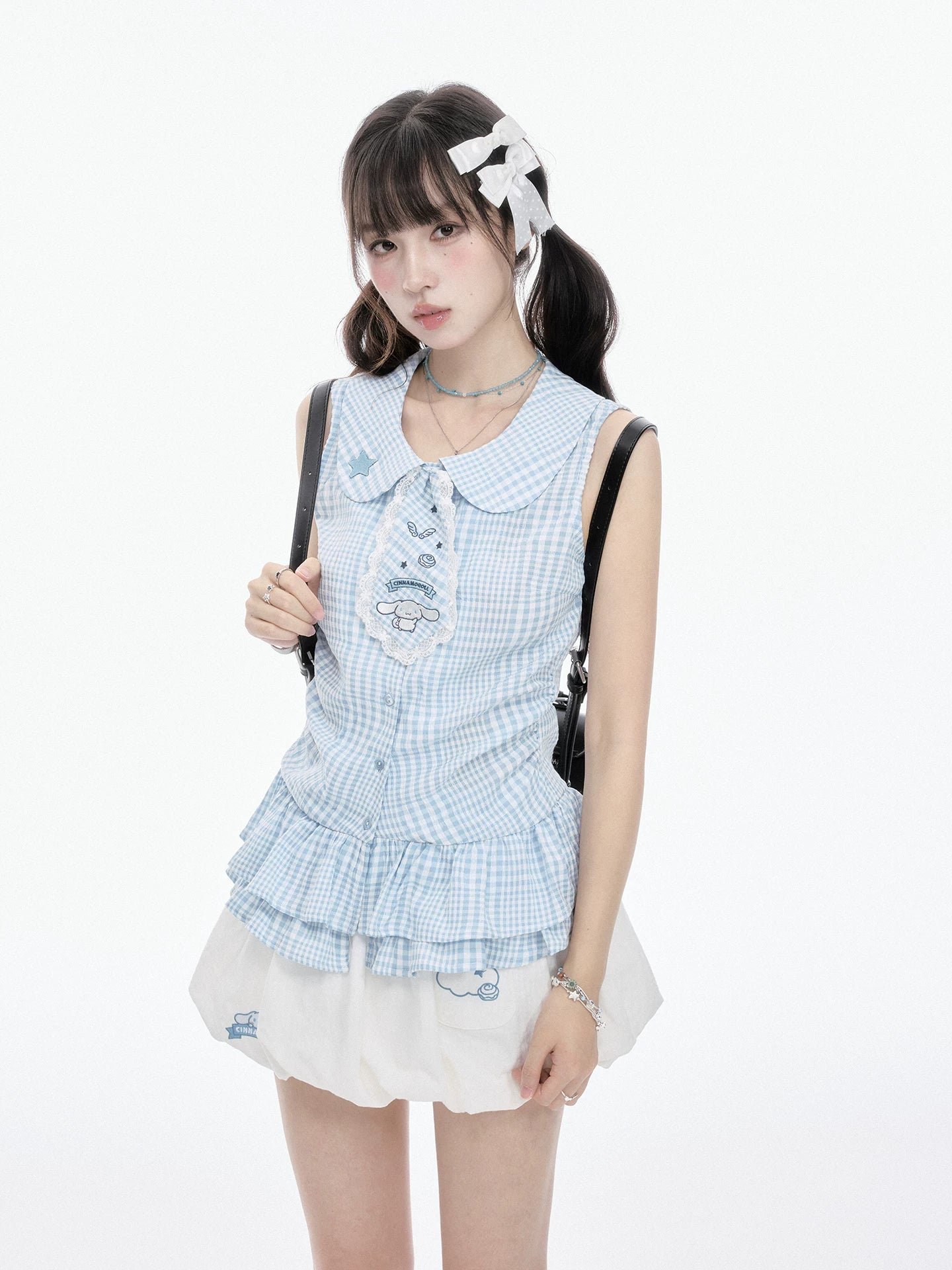 Two Ways to Wear! Cinnamoroll Cropped Cardigan / Round-Neck Blouse / Bubble Skort