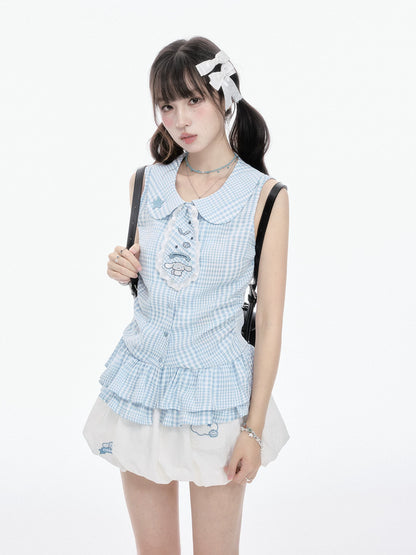 Two Ways to Wear! Cinnamoroll Cropped Cardigan / Round-Neck Blouse / Bubble Skort