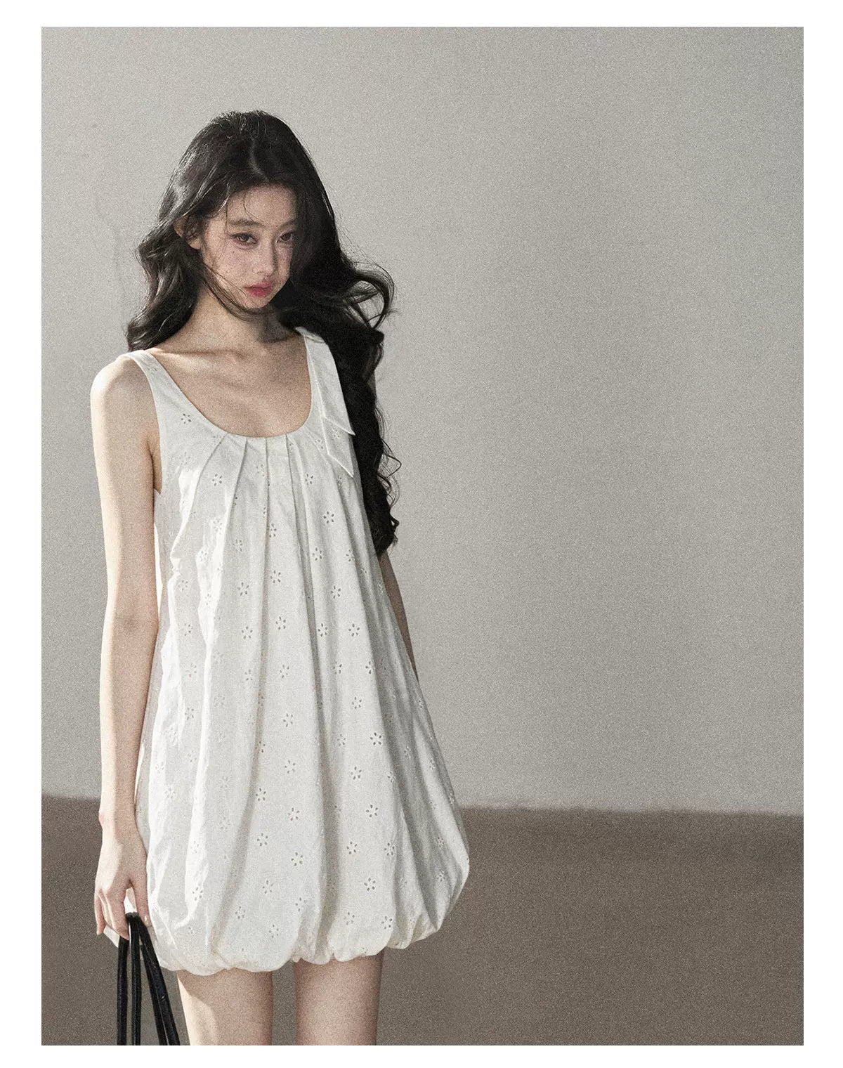 AOMALM - One-Shoulder Bow Dress with Cutout Embroidery Detail
