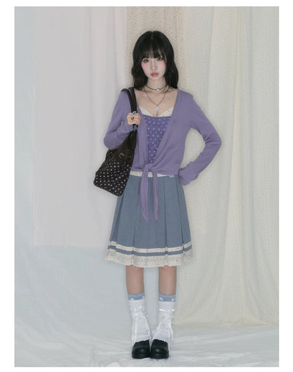 "Lavender Daydream" Layered Collection (Cami Top / Tie Cardigan / Pleated Midi Skirt / Mesh Overlay Skirt / Vintage Jeans)