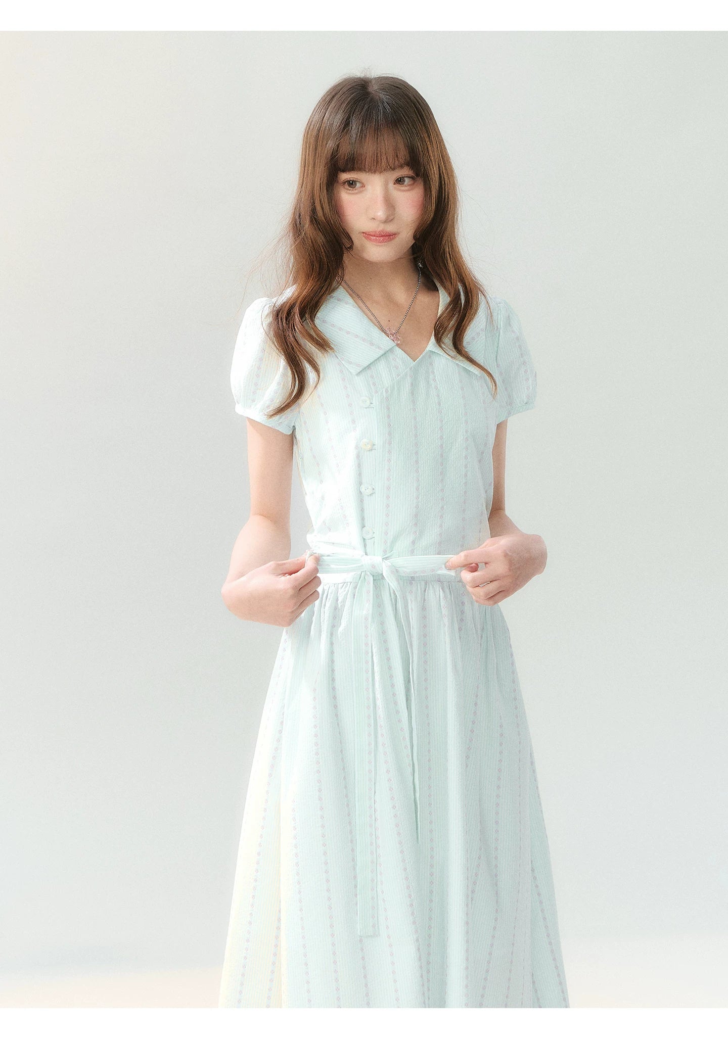 "Early Summer Letter" Blue Stripe Bow-Tie Wrap Dress PP2026211