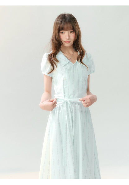 "Early Summer Letter" Blue Stripe Bow-Tie Wrap Dress PP2026211