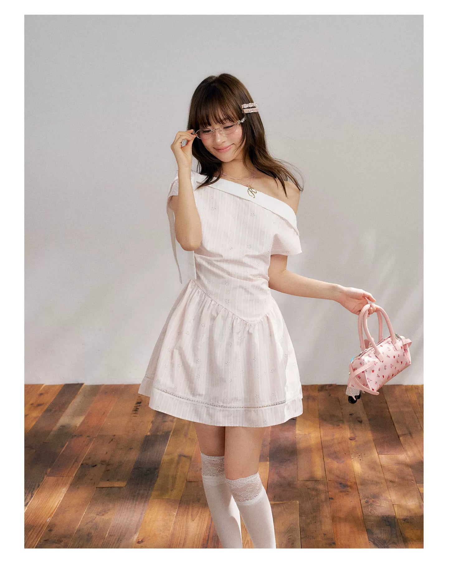 “Cloud Ballet Reverie” Blush Pink Off-Shoulder Dress