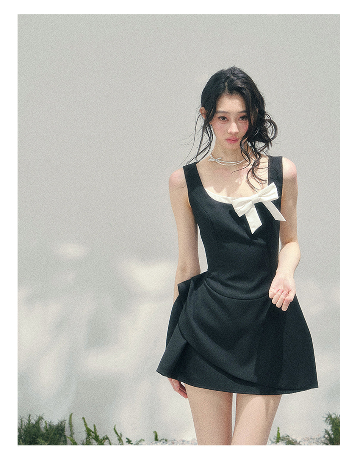 “Falling Sweetness” Midnight Black Bow Mini Dress