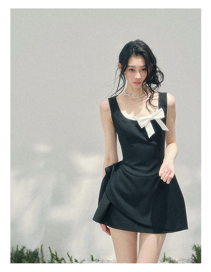 “Falling Sweetness” Midnight Black Bow Mini Dress